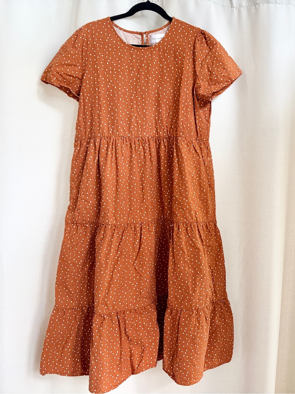 Tradlands Chalet Tiered Dress Cotton Linen in Sierra Painted Polka Dot Size M
